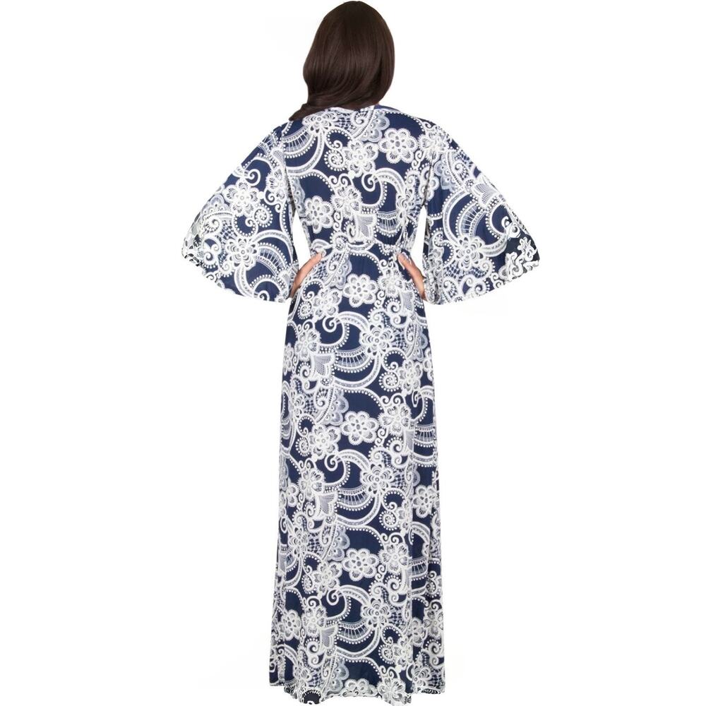 KOH KOH Long V-Neck Maxi Dress - Picture 2 of 9